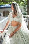 Buy_Roqa_Green Net Embroidery, Sequins, Beads V-neck Tajira Sea Bridal Lehenga Set _Online_at_Aza_Fashions