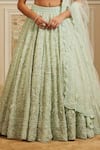 Shop_Roqa_Green Net Embroidery, Sequins, Beads V-neck Tajira Sea Bridal Lehenga Set _Online_at_Aza_Fashions