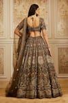 Shop_Roqa_Olive Green Net Embroidery, Sequins, Zari Scoop Reehana Bridal Lehenga Set _at_Aza_Fashions