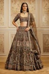 Roqa_Olive Green Net Embroidery, Sequins, Zari Scoop Reehana Bridal Lehenga Set _Online_at_Aza_Fashions