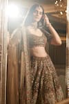 Buy_Roqa_Olive Green Net Embroidery, Sequins, Zari Scoop Reehana Bridal Lehenga Set _Online_at_Aza_Fashions