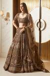 Buy_Roqa_Olive Green Net Embroidery, Sequins, Zari Scoop Reehana Bridal Lehenga Set _at_Aza_Fashions
