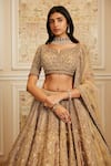 Roqa_Gold Net Embroidery, Sequins, Zari, Beads Keyhole Nazeera Bridal Lehenga Set _Online_at_Aza_Fashions
