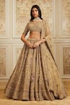 Buy_Roqa_Gold Net Embroidery, Sequins, Zari, Beads Keyhole Nazeera Bridal Lehenga Set _at_Aza_Fashions
