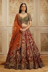 Buy_Roqa_Red Net Embroidery, Sequins, Zari, Stones Sweetheart Rawdah Bridal Lehenga Set _at_Aza_Fashions