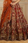 Buy_Roqa_Red Net Embroidery, Sequins, Zari, Stones Sweetheart Rawdah Bridal Lehenga Set _Online_at_Aza_Fashions