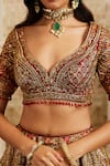 Roqa_Multi Color Net Embroidery, Sequins, Beads, Zari, Qamra Bridal Lehenga Set _Online_at_Aza_Fashions