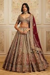 Buy_Roqa_Multi Color Net Embroidery, Sequins, Beads, Zari, Qamra Bridal Lehenga Set _at_Aza_Fashions