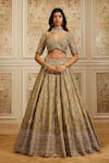 Roqa_Gold Tissue Embroidery, Sequins, Stones, Zari Firdous Bridal Lehenga Set _at_Aza_Fashions