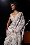 Seema Gujral_Ivory Georgette Sequins, Stones, Beads Gold Silver Work Saree With Blouse _at_Aza_Fashions