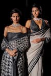 Shop_Seema Gujral_Black Georgette Sequins, Beads Square Neck Houndstooth Work Saree With Blouse _Online_at_Aza_Fashions