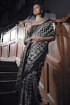 Seema Gujral_Black Georgette Sequins, Beads Square Neck Houndstooth Work Saree With Blouse _at_Aza_Fashions