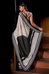 Seema Gujral_Off White Georgette Sequins V-neck Black And Work Saree With Blouse _Online_at_Aza_Fashions