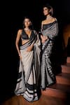 Buy_Seema Gujral_Off White Georgette Sequins V-neck Black And Work Saree With Blouse _Online_at_Aza_Fashions