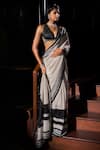 Buy_Seema Gujral_Off White Georgette Sequins V-neck Black And Work Saree With Blouse _at_Aza_Fashions