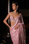 Buy_Seema Gujral_Pink Georgette Sequins, Stones, Embroidery Leaf Neck, Saree With Blouse _Online_at_Aza_Fashions