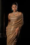 Seema Gujral_Gold Georgette Sequins, Embroidery Square Neck Work Saree With Blouse _at_Aza_Fashions