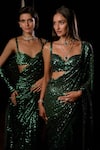 Seema Gujral_Emerald Green Georgette Sequins, Embroidery Work Saree With Strappy Blouse _at_Aza_Fashions