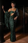 Buy_Seema Gujral_Emerald Green Georgette Sequins, Embroidery Work Saree With Strappy Blouse _at_Aza_Fashions