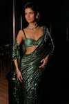 Buy_Seema Gujral_Emerald Green Georgette Sequins, Embroidery Work Saree With Strappy Blouse 