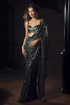 Buy_Seema Gujral_Emerald Green Georgette Sequins, Beads Sweetheart Ombre Work Saree With Blouse _at_Aza_Fashions