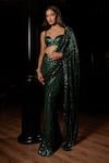 Seema Gujral_Emerald Green Georgette Sequins, Beads Sweetheart Ombre Work Saree With Blouse _at_Aza_Fashions