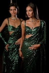 Buy_Seema Gujral_Emerald Green Georgette Sequins, Beads Sweetheart Ombre Work Saree With Blouse 