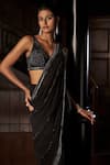 Buy_Seema Gujral_Black Georgette Embroidery, Sequins, Beads V-neck Pre-draped Saree With Blouse _Online_at_Aza_Fashions