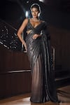 Buy_Seema Gujral_Black Georgette Embroidery, Sequins, Beads V-neck Pre-draped Saree With Blouse _at_Aza_Fashions