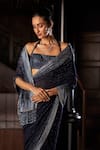 Buy_Seema Gujral_Blue Georgette Crystals, Tassels, Zari, Embroidery Navy Saree With Blouse _Online_at_Aza_Fashions