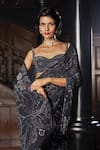 Seema Gujral_Blue Georgette Crystals, Fringe, Embroidery Sweetheart Steel Saree With Blouse _at_Aza_Fashions