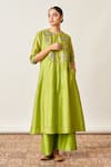 Shop_Vaaya_Lime Silk, Embroidery, Gota Patti, The Green Kurta Set _at_Aza_Fashions