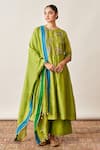 Buy_Vaaya_Lime Silk, Embroidery, Gota Patti, The Green Kurta Set _at_Aza_Fashions