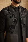 Shop_Roqa_Black Silk, Cotton Embroidery Adel Bundi Kurta Set _Online_at_Aza_Fashions