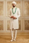 Buy_Roqa_Ivory Silk, Cotton Embroidery Farzaan Sherwani Set _at_Aza_Fashions
