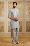 Shop_Roqa_Blue Silk, Cotton Embroidery Kourosh Bandhgala Kurta Set _at_Aza_Fashions