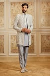 Buy_Roqa_Blue Silk, Cotton Embroidery Kourosh Bandhgala Kurta Set _at_Aza_Fashions