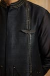 Shop_Roqa_Black Silk, Cotton Embroidery Rehaan Bundi Kurta Set _Online_at_Aza_Fashions