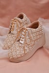 Buy_Around Always_Gold Aarzu Pearl And Sequin Embellished Sneaker Wedges _at_Aza_Fashions