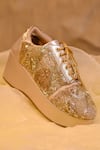 Shop_Around Always_Gold Amyra Beads And Sequins Embellished Sneaker Wedges _at_Aza_Fashions