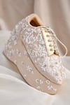 Shop Around Always Ivory Dawn Floral Motif Embroidered Sneaker Wedges at Aza Fashions Shop_Around Always_Ivory Dawn Floral Motif Embroidered Sneaker Wedges _at_Aza_Fashions