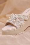 Around Always_Gold Embroidery, Beads Falak Geometric Jaali Threadwork Platform Wedges _Online_at_Aza_Fashions