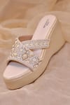 Shop_Around Always_Gold Embroidery, Beads Falak Geometric Jaali Threadwork Platform Wedges _at_Aza_Fashions
