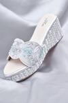 Shop_Around Always_Silver Sequins, Beads, Embroidery Jade Textured Wedges With Aqua 3d Petals _at_Aza_Fashions