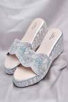 Buy_Around Always_Silver Sequins, Beads, Embroidery Jade Textured Wedges With Aqua 3d Petals _at_Aza_Fashions