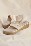 Shop_Around Always_Gold Sequins, Embroidery, Beads Juhi And Thread Floral Strap Wedge Slip-ons _at_Aza_Fashions