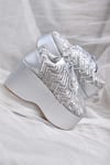 Shop_Around Always_Silver Melody Geometric Sequin And Glass Bead Sneaker Wedges _at_Aza_Fashions