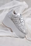 Buy_Around Always_Silver Melody Geometric Sequin And Glass Bead Sneaker Wedges _at_Aza_Fashions