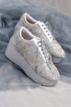 Buy_Around Always_Silver Moon Beaded Floral Motif Sneaker Wedges _at_Aza_Fashions