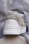 Around Always_Silver Moonflower Beaded Floral Motif Lace-up Sneakers _Online_at_Aza_Fashions